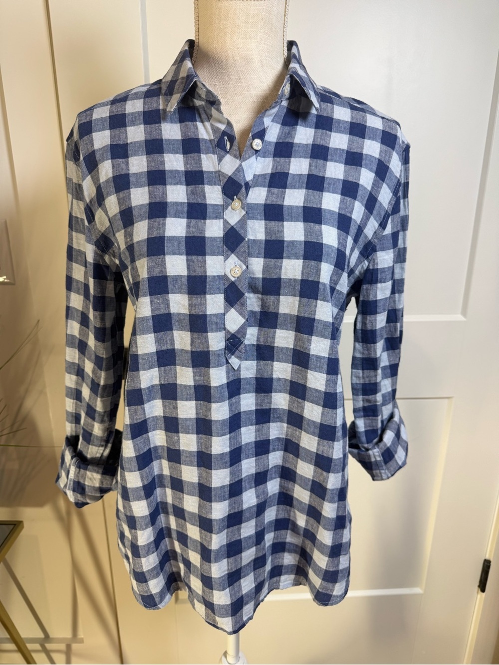 Southern Tide Blue & Light Blue Gingham Popover Shirt – Size Small
